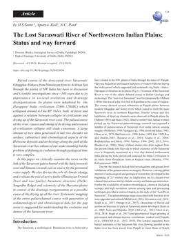 The Lost Saraswati River of Northwestern Indian Plains: Status and Way Forward