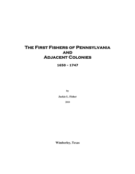 The First Fishers of Pennsylvania and Adjacent Colonies