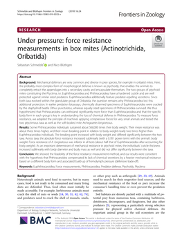 Force Resistance Measurements in Box Mites (Actinotrichida, Oribatida) Sebastian Schmelzle* and Nico Blüthgen