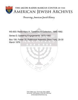 MS-603: Rabbi Marc H. Tanenbaum Collection, 1945-1992. Series G