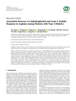 Association Between 1, 5-Anhydroglucitol and Acute C Peptide