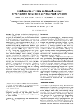 Bioinformatic Screening and Identification of Downregulated Hub Genes in Adrenocortical Carcinoma