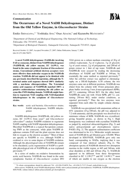 The Occurrence of a Novel NADH Dehydrogenase, Distinct from the Old Yellow Enzyme, in Gluconobacter Strains