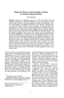 Dispersal, Mimicry, and Geographic Variation in Northern Melanesian Birds1