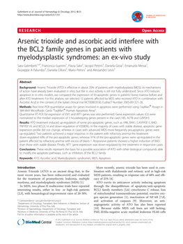 Arsenic Trioxide and Ascorbic Acid Interfere with the BCL2 Family Genes in Patients with Myelodysplastic Syndromes