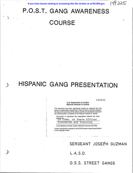 P.O.S.T. Gang Awareness .. Cou.Rse ¥) . Hispanic Gang