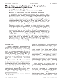 Of Uranium by Shewanella Putrefaciens Johnson R