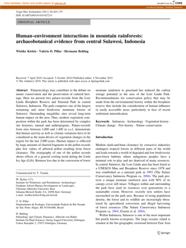 Archaeobotanical Evidence from Central Sulawesi, Indonesia