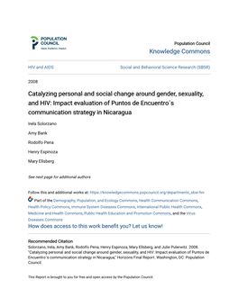 Catalyzing Personal and Social Change Around Gender, Sexuality, and HIV: Impact Evaluation of Puntos De Encuentro´S Communication Strategy in Nicaragua