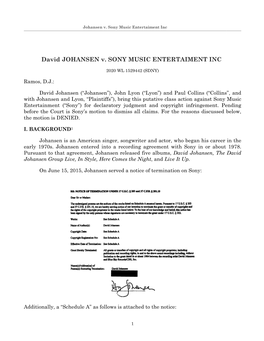 Johansen V Sony Music Entertaiment[ED]