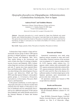 Opegrapha Phaeophysciae (Opegraphaceae, Arthoniomycetes), a Lichenicolous Ascomycete, New to Japan