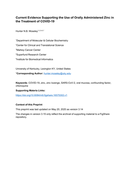 Current Evidence Supporting the Use of Orally Administered Zinc in the Treatment of COVID-19