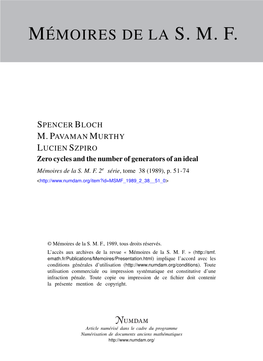 Zero Cycles and the Number of Generators of an Ideal Mémoires De La S