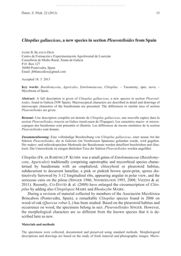 Clitopilus Gallaecicus, a New Species in Section Pleurotelloides from Spain