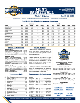 Men's Basketball Page 1/5 Conference Team Leaders Long As of Feb 22, 2021 All Games