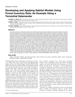 Developing and Applying Habitat Models Using Forest Inventory Data: an Example Using a Terrestrial Salamander