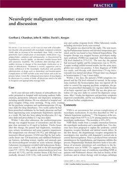 Neuroleptic Malignant Syndrome: Case Report and Discussion