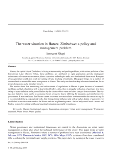 The Water Situation in Harare, Zimbabwe: a Policy And