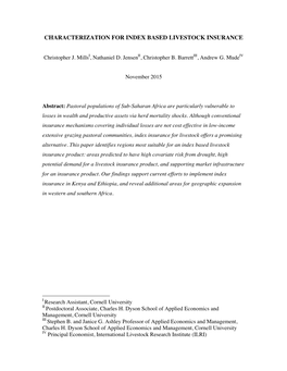 Characterization for Index Based Livestock Insurance