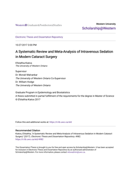 A Systematic Review and Meta-Analysis of Intravenous Sedation in Modern Cataract Surgery