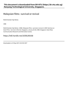 Malaysian Films : Survival Or Revival