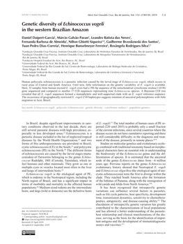 Genetic Diversity of Echinococcus Vogeli in the Western Brazilian Amazon