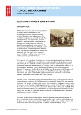 Qualitative Methods in Social Research: Topical Bibliography