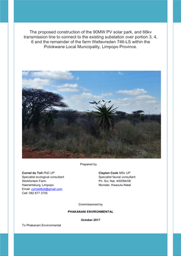 The Proposed Construction of the 90MW PV Solar Park, and 66Kv