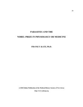 Parasites and the Nobel Prize in Physiology Or Medicine