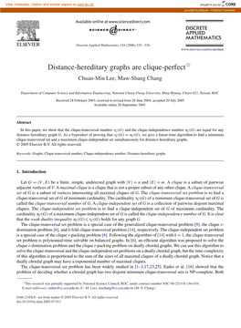 Distance-Hereditary Graphs Are Clique-Perfectଁ Chuan-Min Lee, Maw-Shang Chang