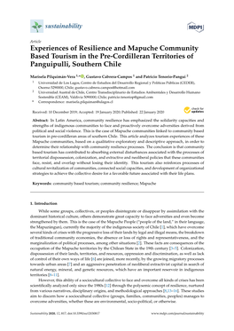 Experiences of Resilience and Mapuche Community Based Tourism in the Pre-Cordilleran Territories of Panguipulli, Southern Chile