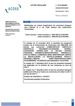 LETTRE CIRCULAIRE N° 20130000021 Modification