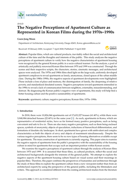 The Negative Perceptions of Apartment Culture As Represented in Korean Films During the 1970S–1990S