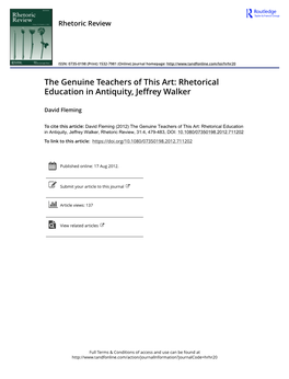 Rhetorical Education in Antiquity, Jeffrey Walker