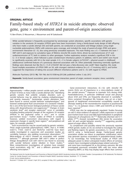 Family-Based Study of HTR2A in Suicide Attempts: Observed Gene, Gene Â Environment and Parent-Of-Origin Associations