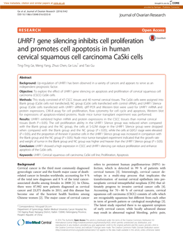 UHRF1 Gene Silencing Inhibits Cell Proliferation and Promotes Cell