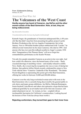 The Volcanoes of the West Coast Hardly Anyone Has Heard of Cameron, Jay Defeo and the Other Women Artists of the Beat Generation