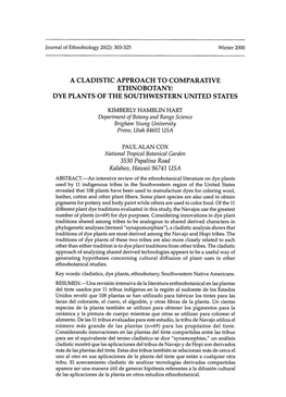 A Cladistic Approach to Comparative Ethnobotany: Dye Plants of the Southwestern United States