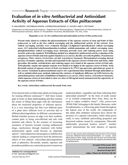 Evaluation of in Vitro Antibacterial and Antioxidant Activity of Aqueous Extracts of Olax Psittacorum