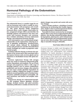 Hormonal Pathology of the Endometrium Liane Deligdisch, M.D