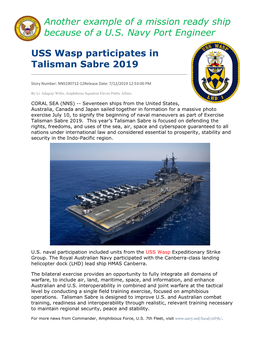 USS Wasp Participates in Talisman Sabre 2019