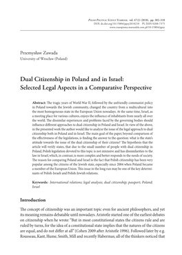 Dual Citizenship in Poland and in Israel: Selected Legal Aspects in a Comparative Perspective