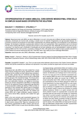 Cryopreservation of Human Umbilical Cord-Derived Mesenchymal Stem Cells in Complex Sugar Based Cryoprotective Solutions