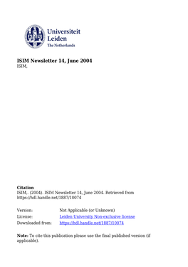 ISIM Newsletter 14, June 2004 ISIM
