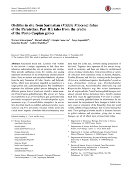 Otoliths in Situ from Sarmatian (Middle Miocene) Fishes of the Paratethys