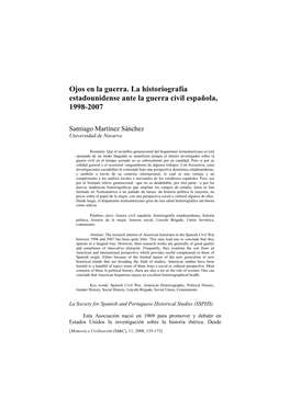 Ojos En La Guerra. La Historiografía Estadounidense Ante La Guerra Civil Española, 1998-2007