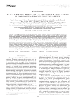 Critical Review MYSID CRUSTACEANS AS POTENTIAL TEST ORGANISMS for the EVALUATION of ENVIRONMENTAL ENDOCRINE DISRUPTION: a REVIEW