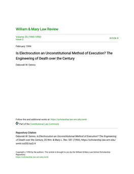 Is Electrocution an Unconstitutional Method of Execution? the Engineering of Death Over the Century