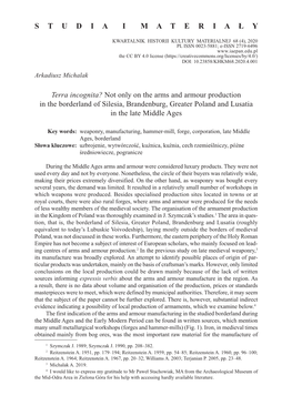 Not Only on the Arms and Armour Production in the Borderland of Silesia, Brandenburg, Greater Poland and Lusatia in the Late Middle Ages