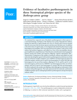 Evidence of Facultative Parthenogenesis in Three Neotropical Pitviper Species of the Bothrops Atrox Group